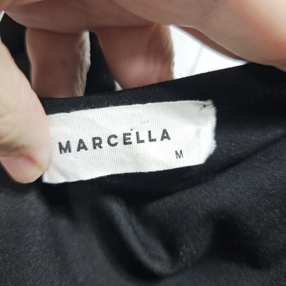 Marcella Women's Black Manhattan One Shoulder Sleeve Midi Dress Side Zip Size M. - Picture 9 of 11